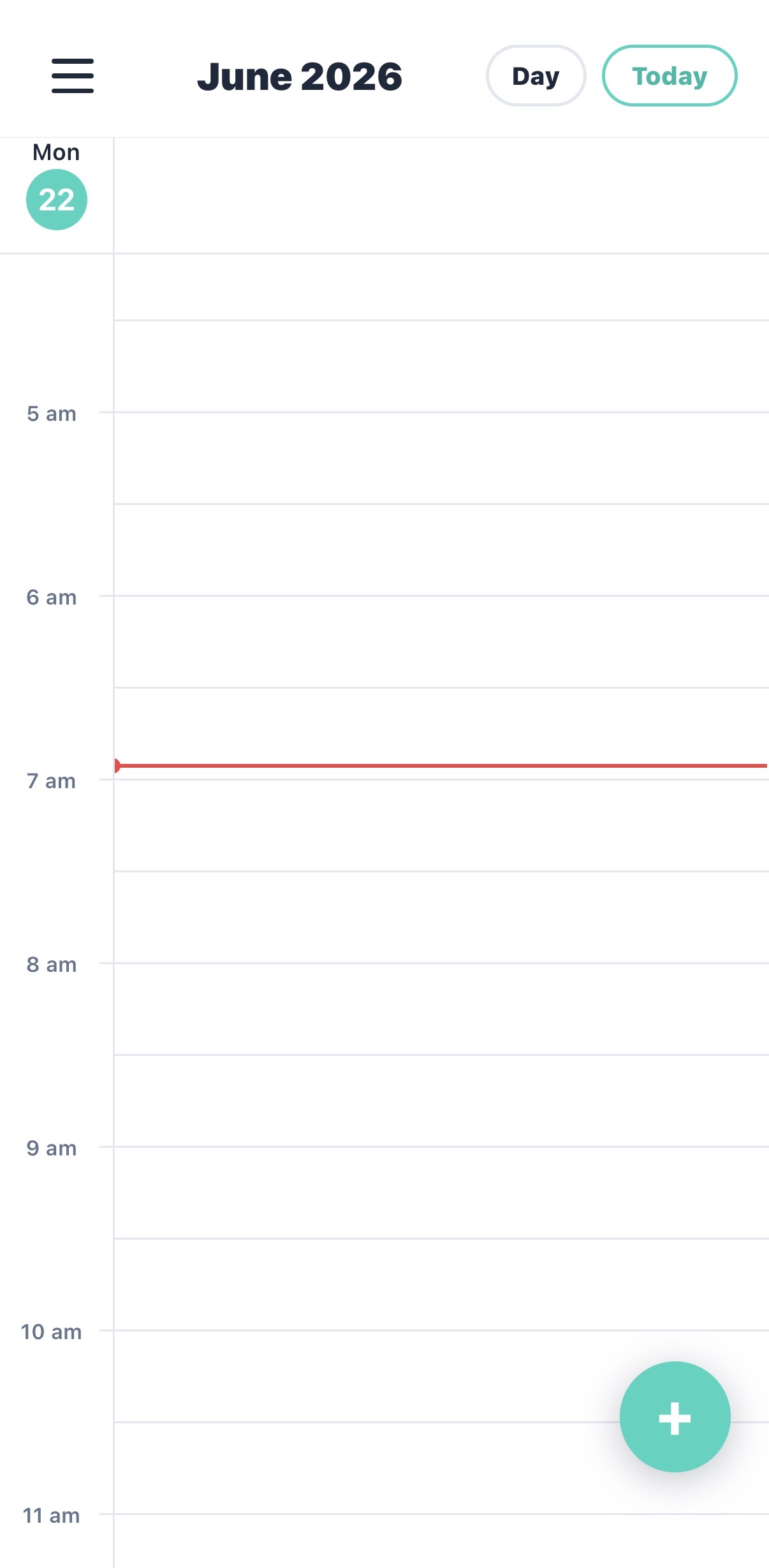 The day calendar view with the green plus button in the lower right corner