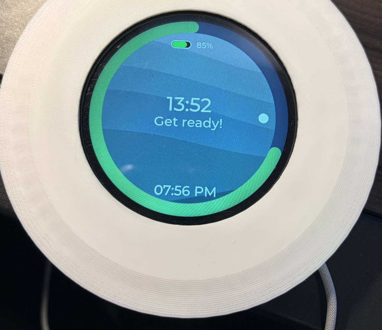 Device screen mid-countdown, showing the shrinking ring and clock counting down